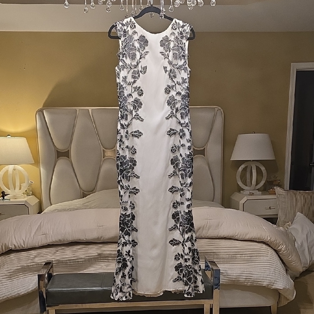 Tadashi Shoji Black and White Floral Maxi Dress